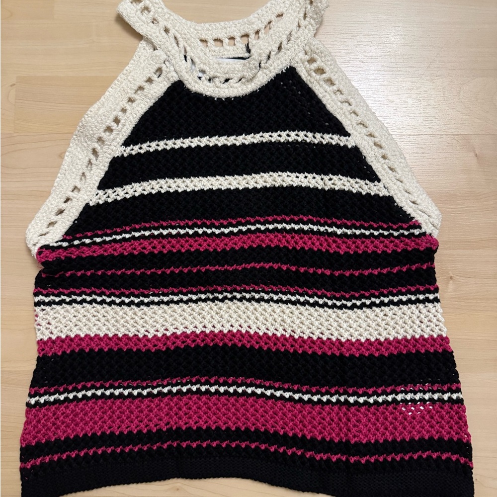 John + Jenn Cream Striped Knit Halter Top